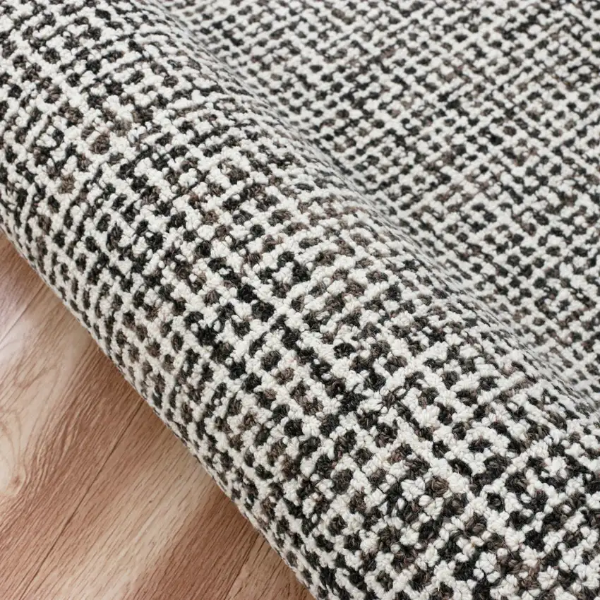 Gray And Off White Wool Checkered Hand Tufted Square Rug Photo 8