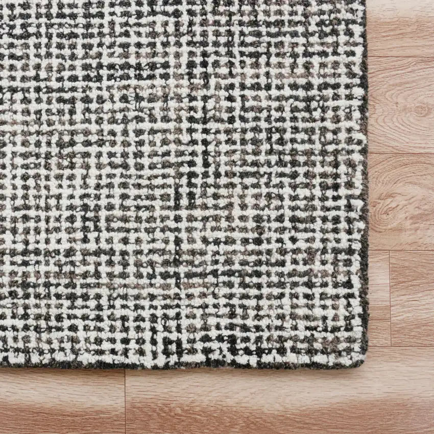 Gray And Off White Wool Checkered Hand Tufted Square Rug Photo 9