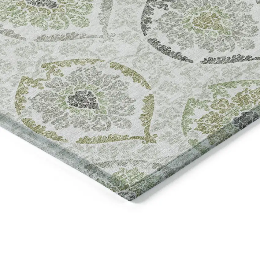 Gray And Olive Green Medallion Washable Indoor Outdoor Area Rug Photo 5
