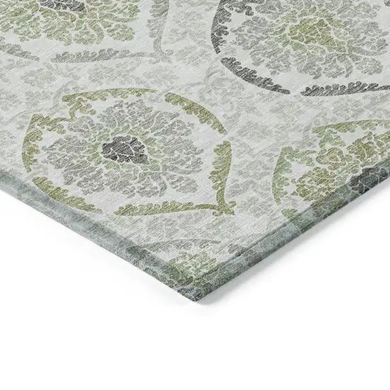 Gray And Olive Green Medallion Washable Indoor Outdoor Area Rug Photo 5