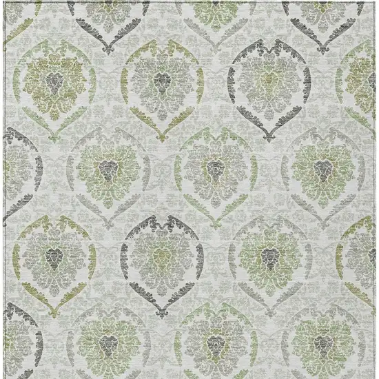 Gray And Olive Green Medallion Washable Indoor Outdoor Area Rug Photo 7