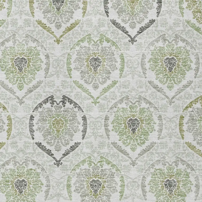 Gray And Olive Green Medallion Washable Indoor Outdoor Area Rug Photo 6