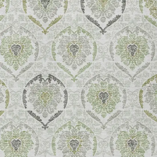Gray And Olive Green Medallion Washable Indoor Outdoor Area Rug Photo 6
