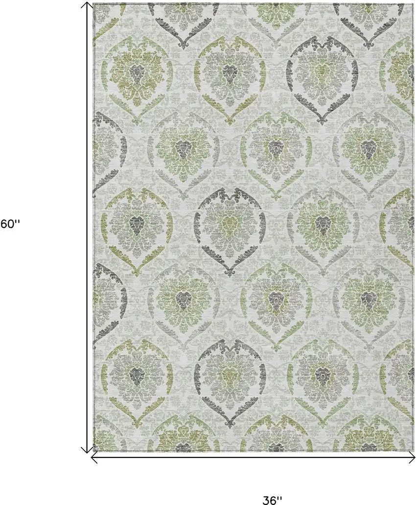 Gray And Olive Green Medallion Washable Indoor Outdoor Area Rug Photo 3