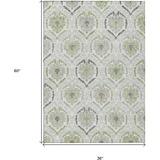 Gray And Olive Green Medallion Washable Indoor Outdoor Area Rug Photo 3