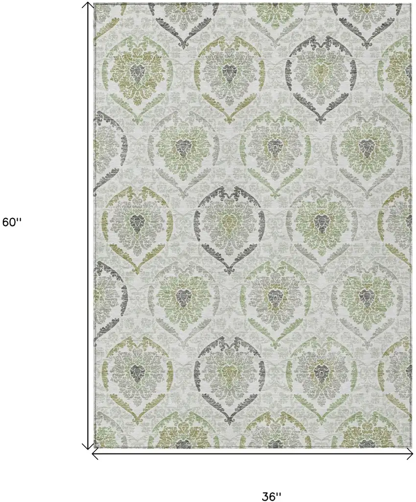 Gray And Olive Green Medallion Washable Indoor Outdoor Area Rug Photo 3