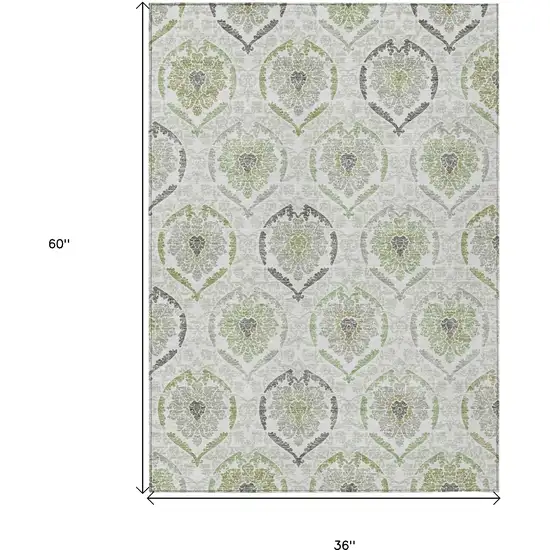 Gray And Olive Green Medallion Washable Indoor Outdoor Area Rug Photo 3