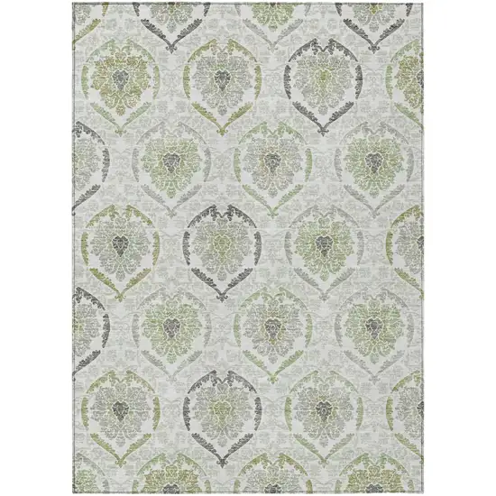 Gray And Olive Green Medallion Washable Indoor Outdoor Area Rug Photo 2