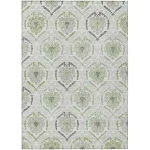 Photo of Gray And Olive Green Medallion Washable Indoor Outdoor Area Rug