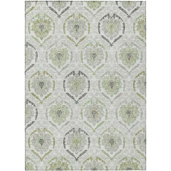 Gray And Olive Green Medallion Washable Indoor Outdoor Area Rug Photo 2