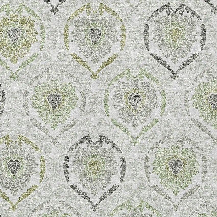 Gray And Olive Green Medallion Washable Indoor Outdoor Area Rug Photo 6