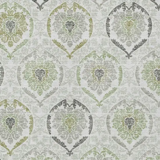 Gray And Olive Green Medallion Washable Indoor Outdoor Area Rug Photo 6