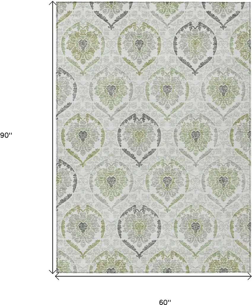 Gray And Olive Green Medallion Washable Indoor Outdoor Area Rug Photo 3