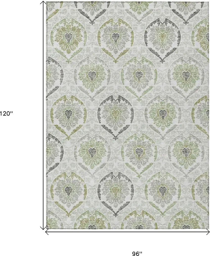 Gray And Olive Green Medallion Washable Indoor Outdoor Area Rug Photo 3