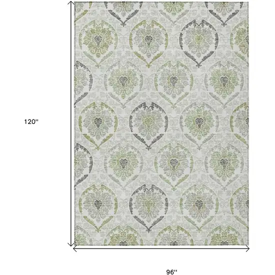 Gray And Olive Green Medallion Washable Indoor Outdoor Area Rug Photo 3