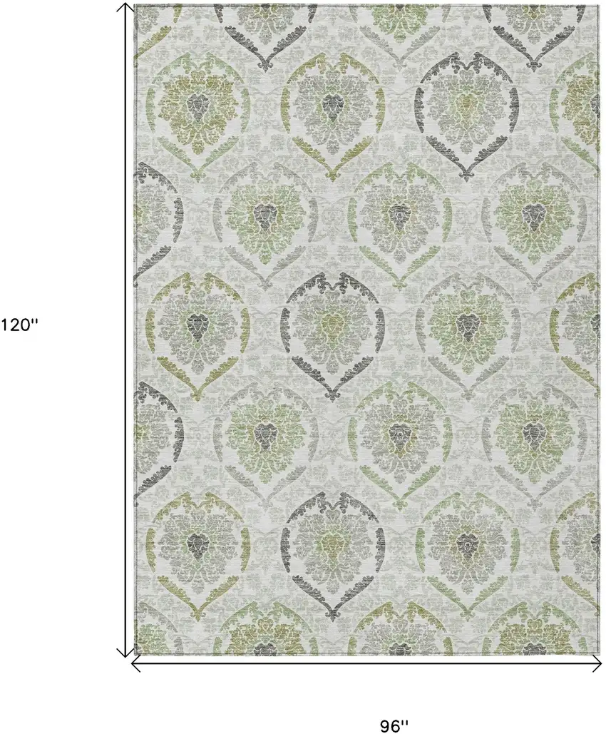 Gray And Olive Green Medallion Washable Indoor Outdoor Area Rug Photo 3