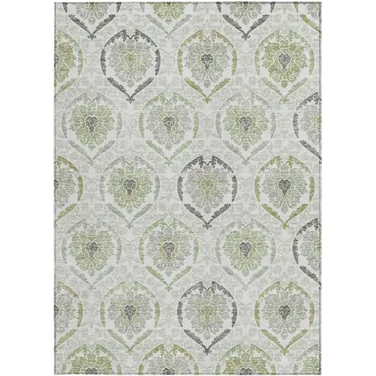 Gray And Olive Green Medallion Washable Indoor Outdoor Area Rug Photo 7