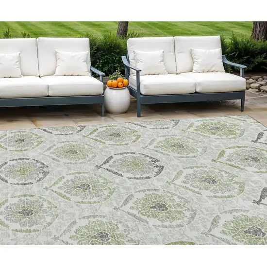 Gray And Olive Green Medallion Washable Indoor Outdoor Area Rug Photo 1
