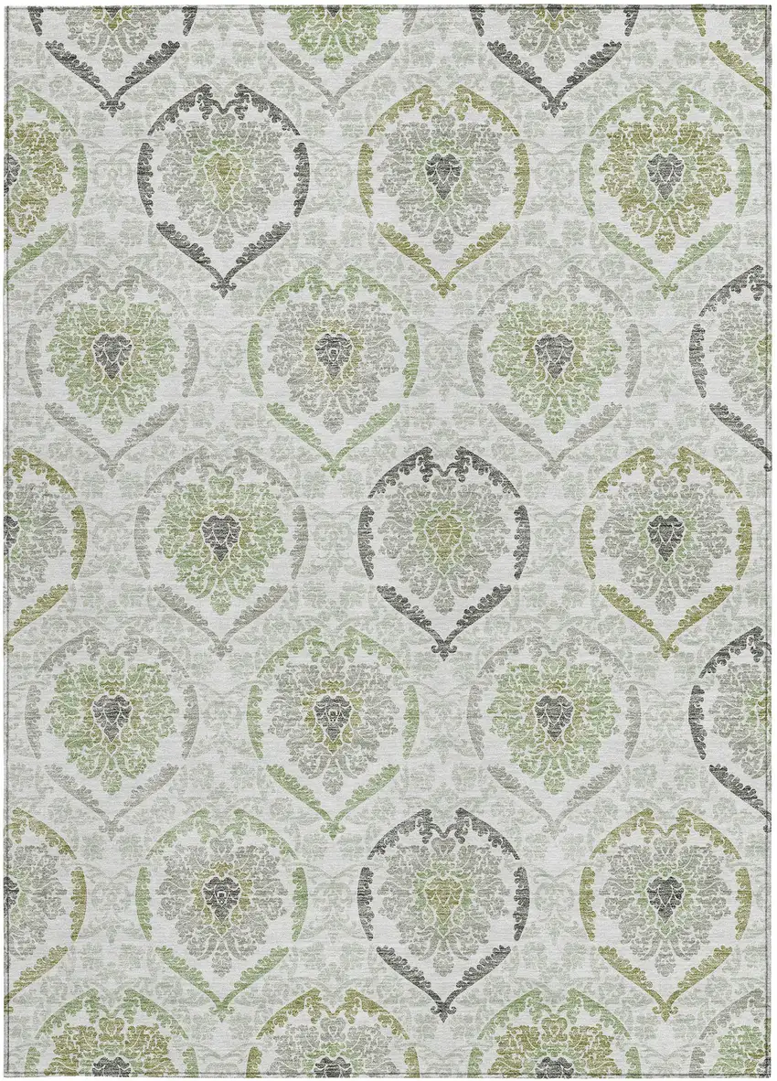 Gray And Olive Green Medallion Washable Indoor Outdoor Area Rug Photo 7