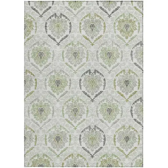 Gray And Olive Green Medallion Washable Indoor Outdoor Area Rug Photo 7