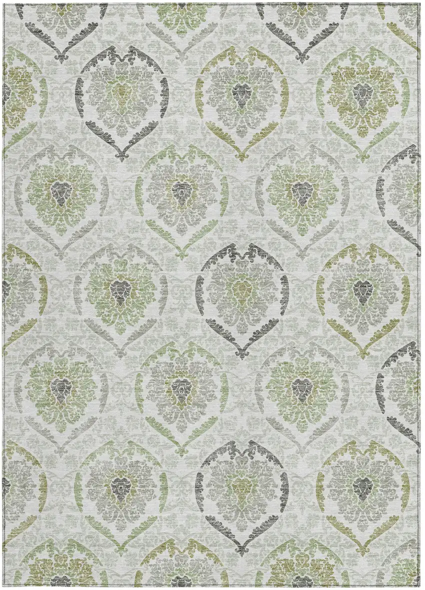 Gray And Olive Green Medallion Washable Indoor Outdoor Area Rug Photo 7