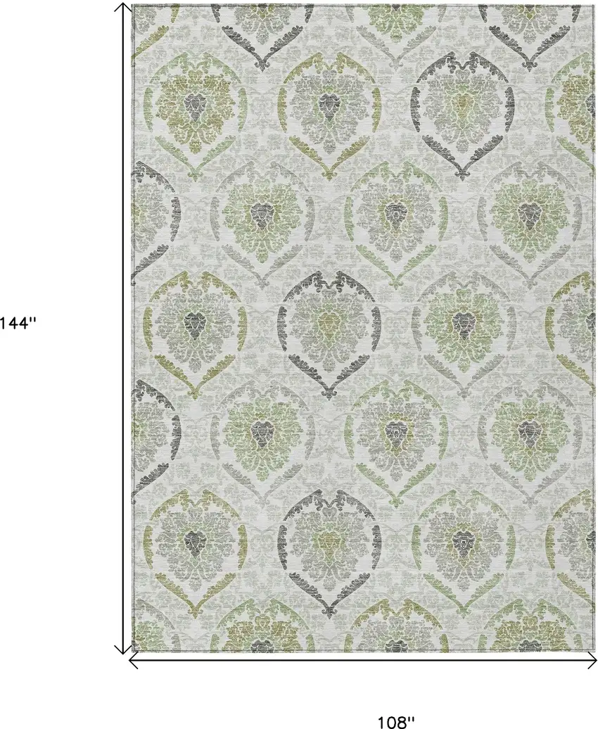 Gray And Olive Green Medallion Washable Indoor Outdoor Area Rug Photo 3