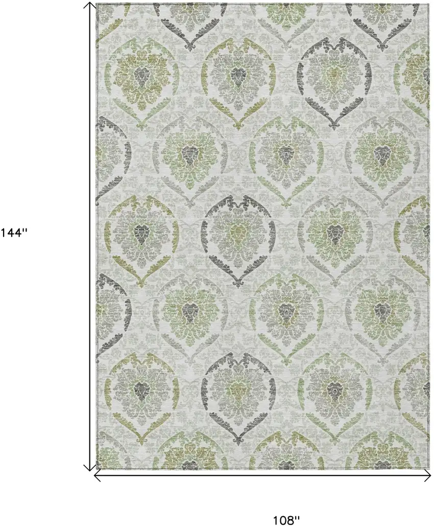 Gray And Olive Green Medallion Washable Indoor Outdoor Area Rug Photo 3