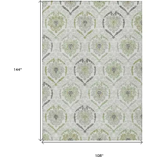 Gray And Olive Green Medallion Washable Indoor Outdoor Area Rug Photo 3