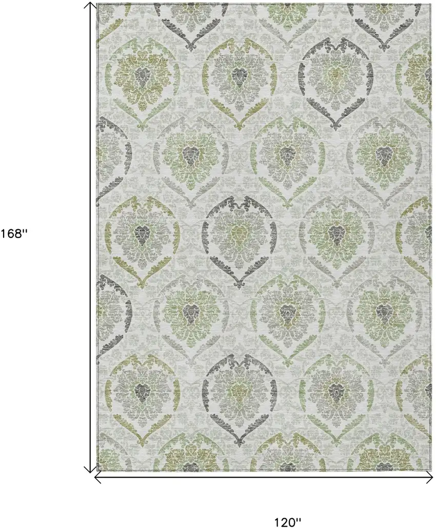 Gray And Olive Green Medallion Washable Indoor Outdoor Area Rug Photo 3