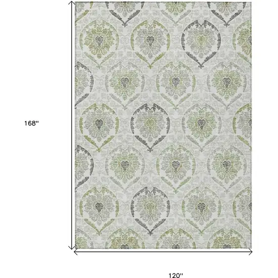 Gray And Olive Green Medallion Washable Indoor Outdoor Area Rug Photo 3