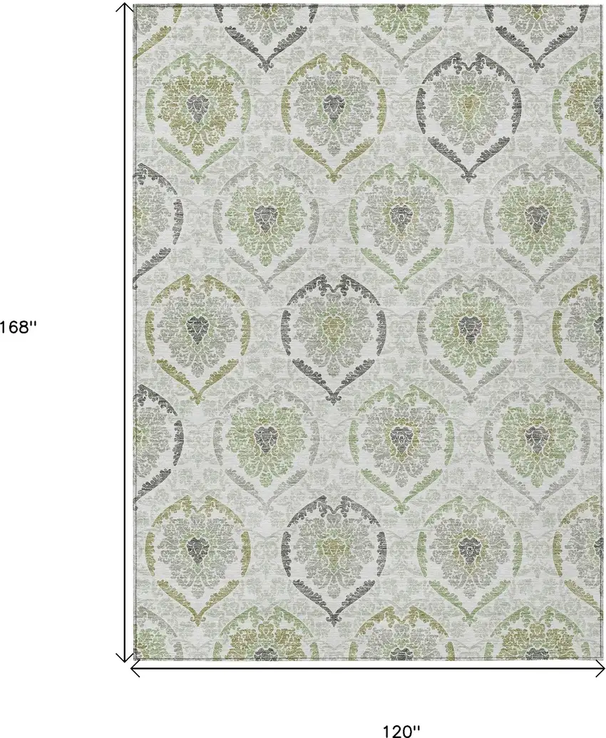 Gray And Olive Green Medallion Washable Indoor Outdoor Area Rug Photo 3