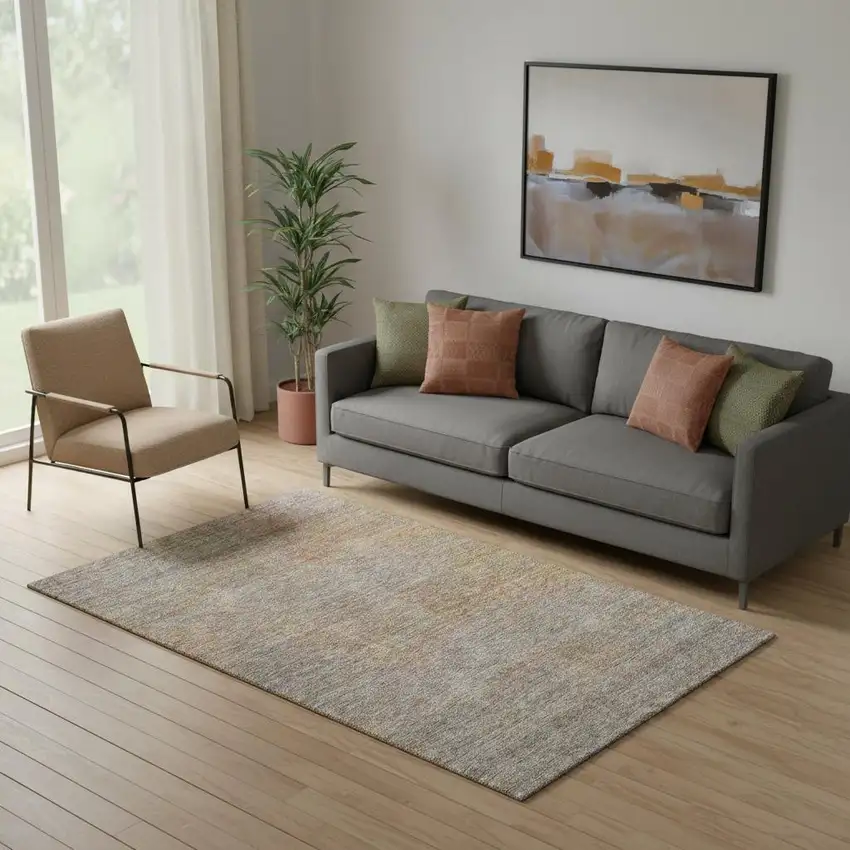 Gray And Orange Abstract Washable Area Rug With UV Protection Photo 1