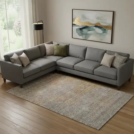 Gray And Orange Abstract Washable Area Rug With UV Protection Photo 1