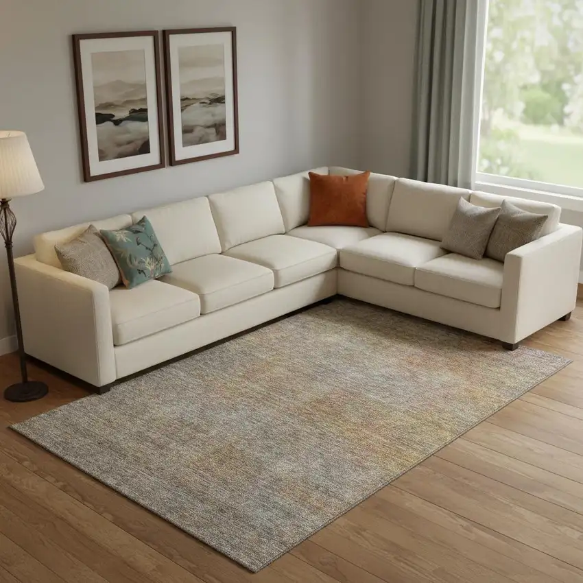 Gray And Orange Abstract Washable Area Rug With UV Protection Photo 1