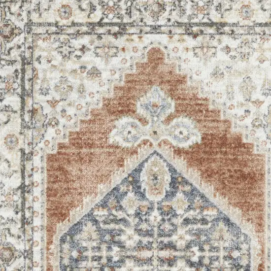 Gray And Orange Floral Medallion Distressed Washable Area Rug Photo 9