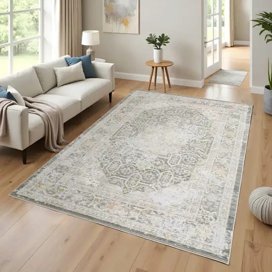Gray And Orange Medallion Area Rug Photo 5