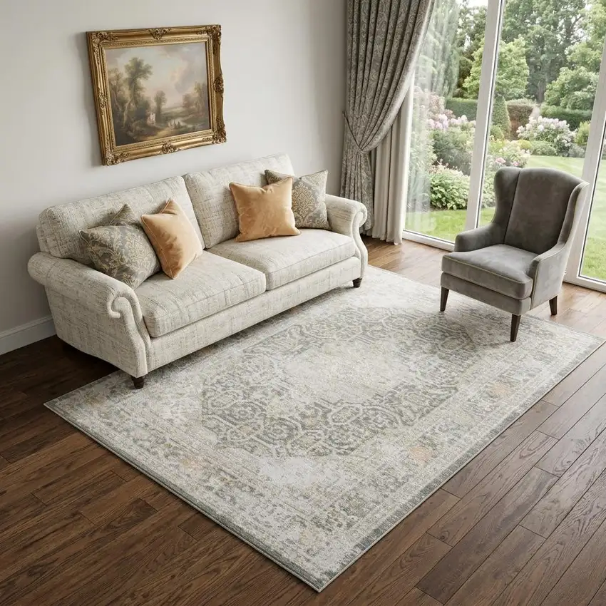 Gray And Orange Medallion Area Rug Photo 1