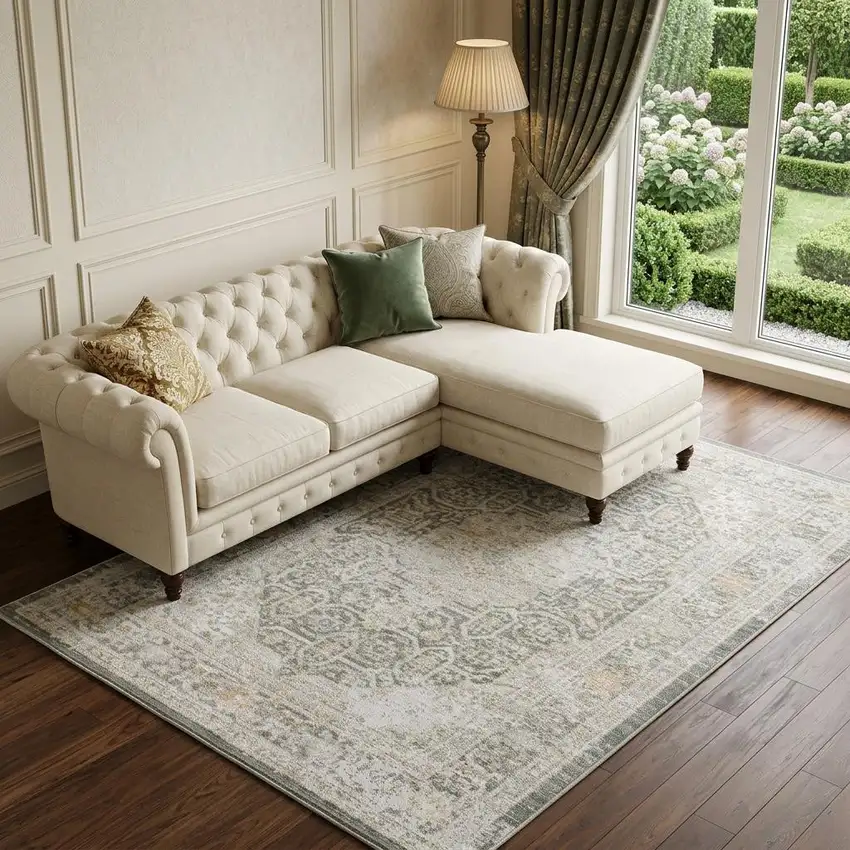 Gray And Orange Medallion Area Rug Photo 1