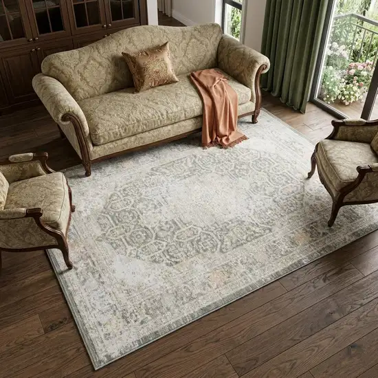 Gray And Orange Medallion Area Rug Photo 1