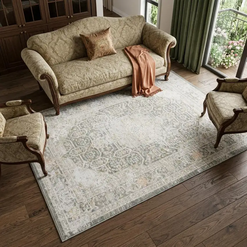 Gray And Orange Medallion Area Rug Photo 1