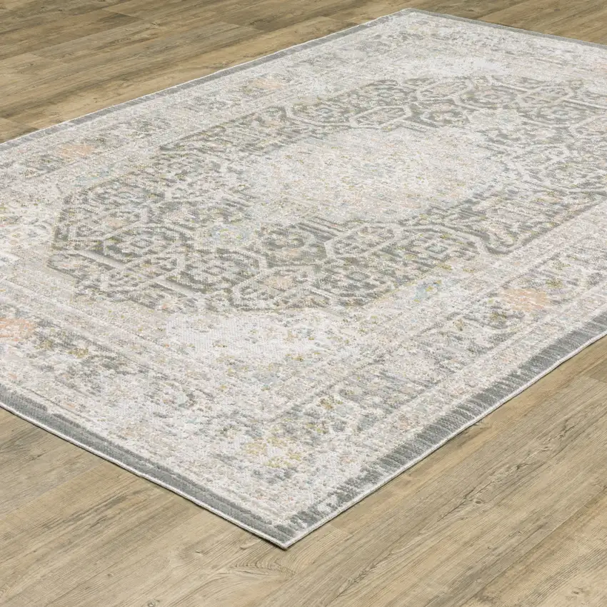 Gray And Orange Medallion Area Rug Photo 8