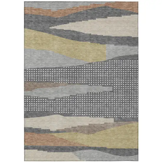 Gray And Pewter Abstract Washable Indoor Outdoor Area Rug Photo 2