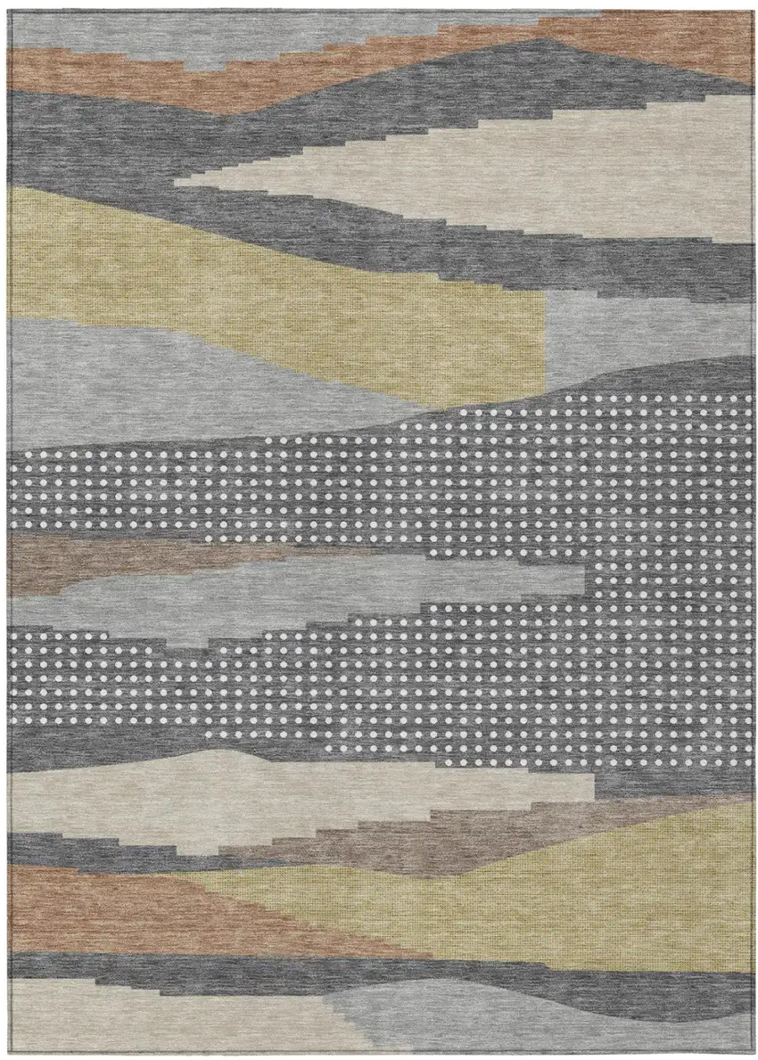 Gray And Pewter Abstract Washable Indoor Outdoor Area Rug Photo 2