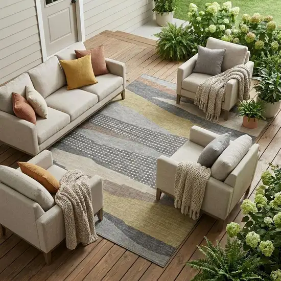 Gray And Pewter Abstract Washable Indoor Outdoor Area Rug Photo 1