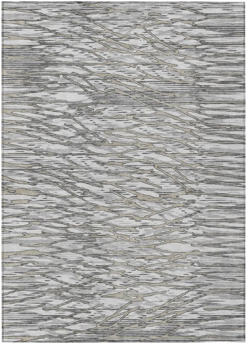 Gray And Pewter Abstract Washable Indoor Outdoor Area Rug Photo 2