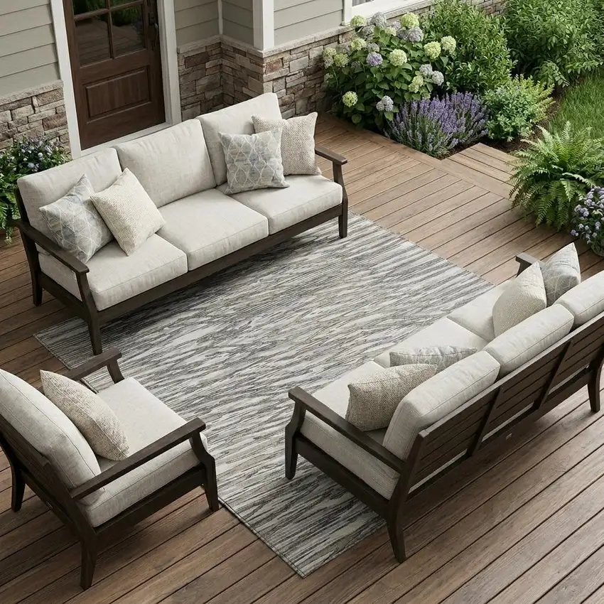 Gray And Pewter Abstract Washable Indoor Outdoor Area Rug Photo 1