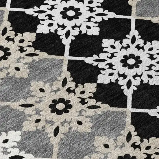 Gray And Pewter Floral Medallion Washable Indoor Outdoor Area Rug Photo 4