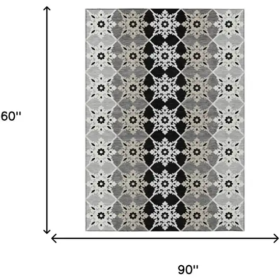 Gray And Pewter Floral Medallion Washable Indoor Outdoor Area Rug Photo 5
