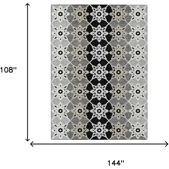 Gray And Pewter Floral Medallion Washable Indoor Outdoor Area Rug Photo 5