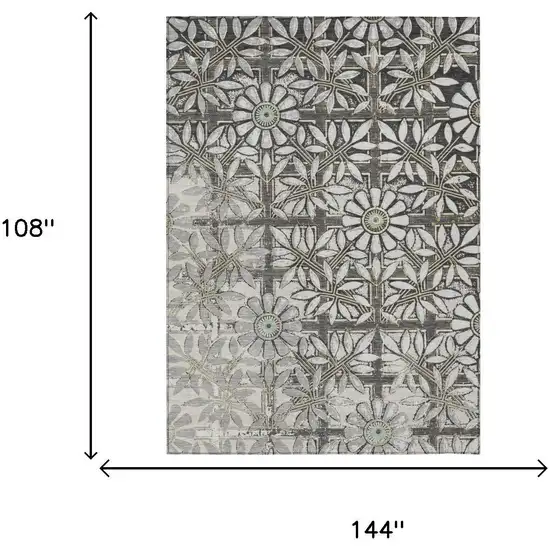 Gray And Pewter Floral Washable Indoor Outdoor Area Rug Photo 5